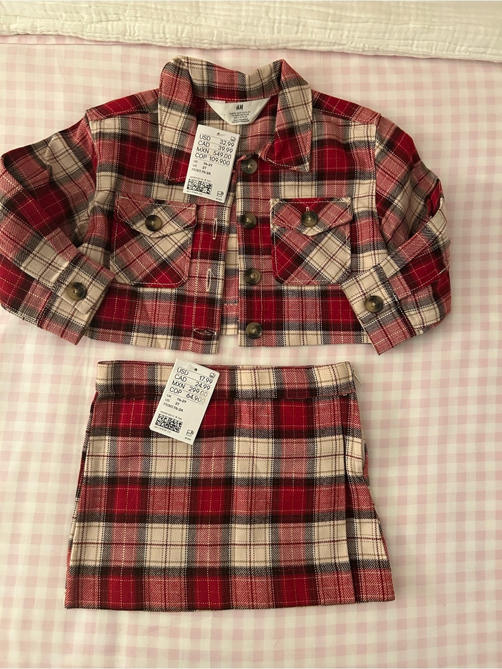 H&M Red and Cream Plaid Kids Matching Set - Jacket & Skirt